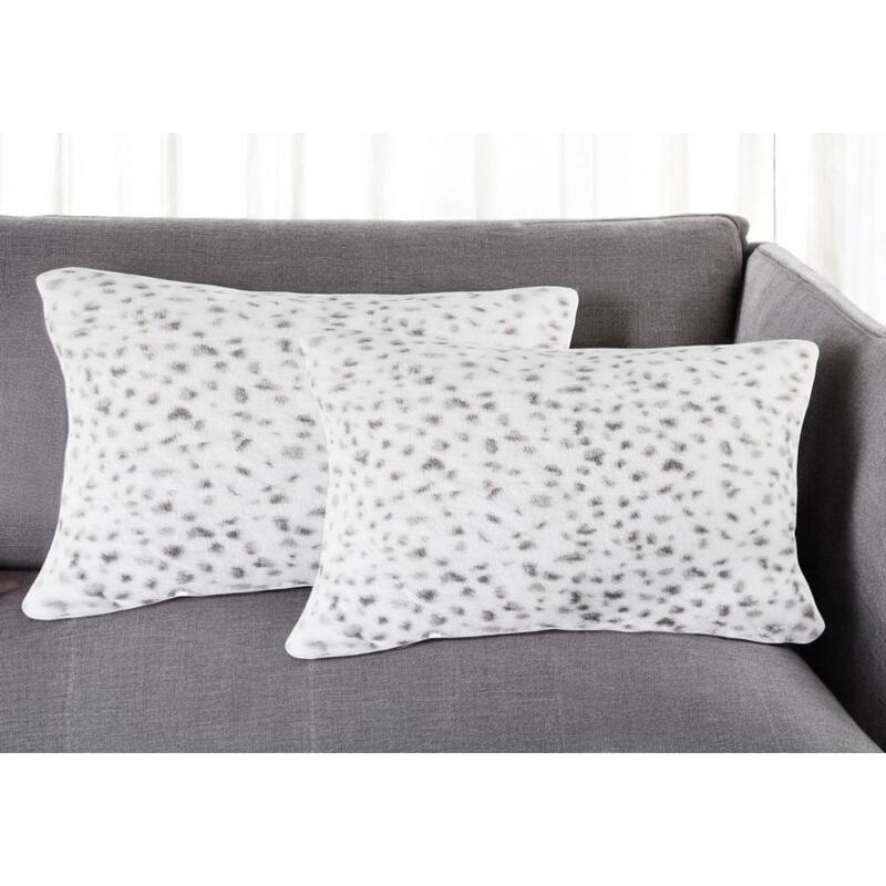 Set of Two 12" X 20" White and Gray Faux Fur Lumbar Throw Pillows - White/Gray