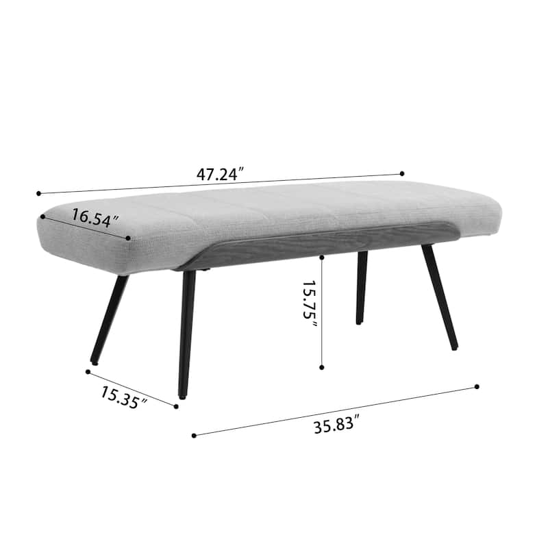 Bevin Beige Washed Woven Fabric Bench with White Washed Wood Accents and Black Iron Legs