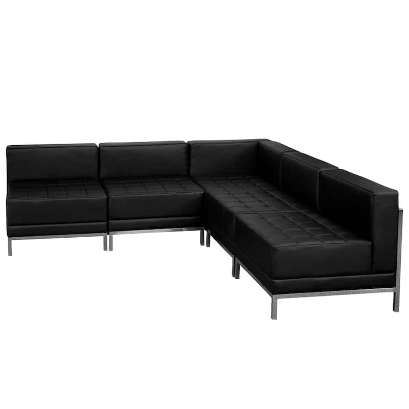 5 Piece LeatherSoft Modular Sectional Configuration - Stainless Steel Legs - Black