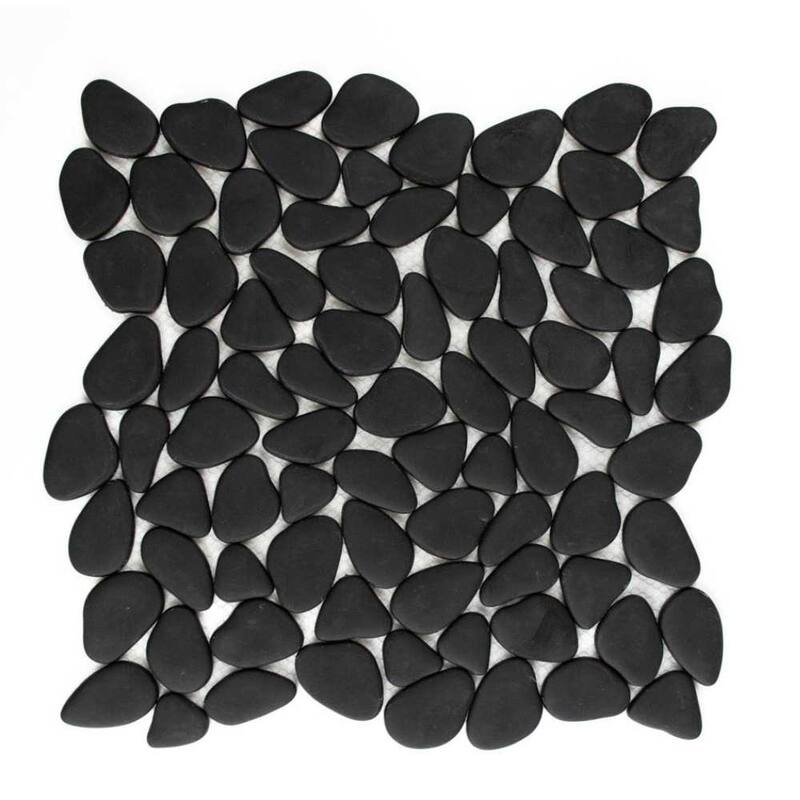 The Tile Life Huron Rock 12x12 Black Glass Mosaic Pebble Floor & Wall Tile
