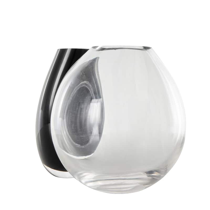 Black Recycled Glass Handmade 2 Opening Abstract Decorative Vase with Clear Glass Accent