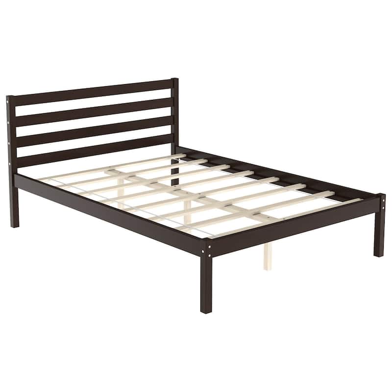 Gymax Full Wood Platform Bed Frame Headboard Slat Support Mattress - Espresso - Full