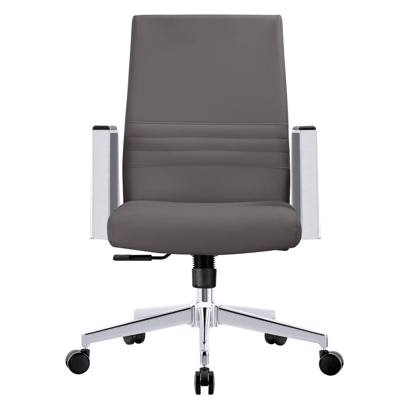 Mid-Back Leather Office Chair in Iron Modern Ergonomic Swivel Lift Tilt Computer Task Chair