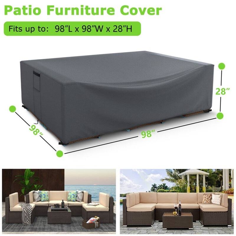 Grey Waterproof Rectangular Outdoor Table and Chair Set Cover - 98"L x 98"W x 28"H