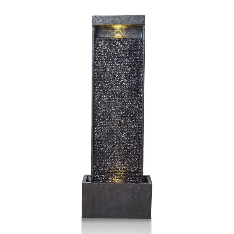 Vbal Modern Minimalist Water Curtain Outdoor Fountain with Base and LED Lights
