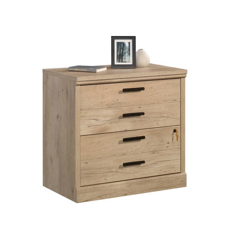 Engineered Wood Farmhouse Lateral File with a Lockable Drawer, Brown