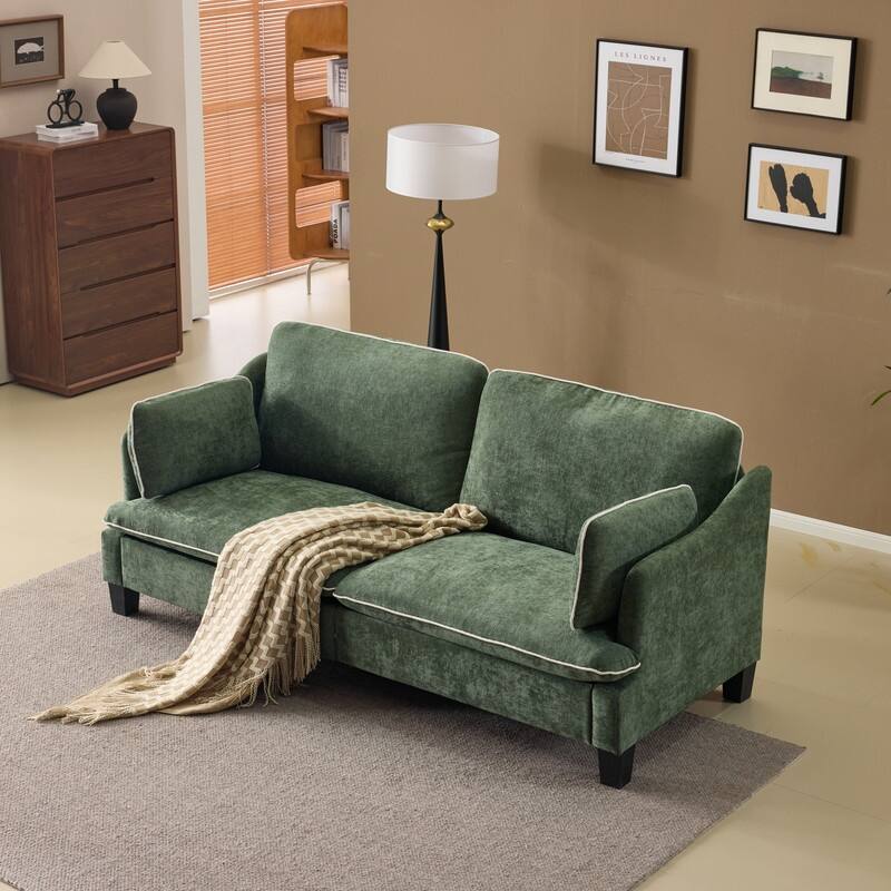 Transitional Loveseat Piped T-Cushions & Linen Blend