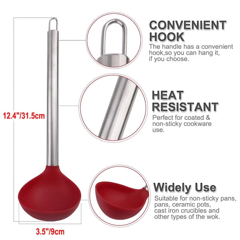 Silicone Soup Ladle Spoon 12.4" Len Heat Resistant One Piece - 12.4" x 3.5"(L*W)