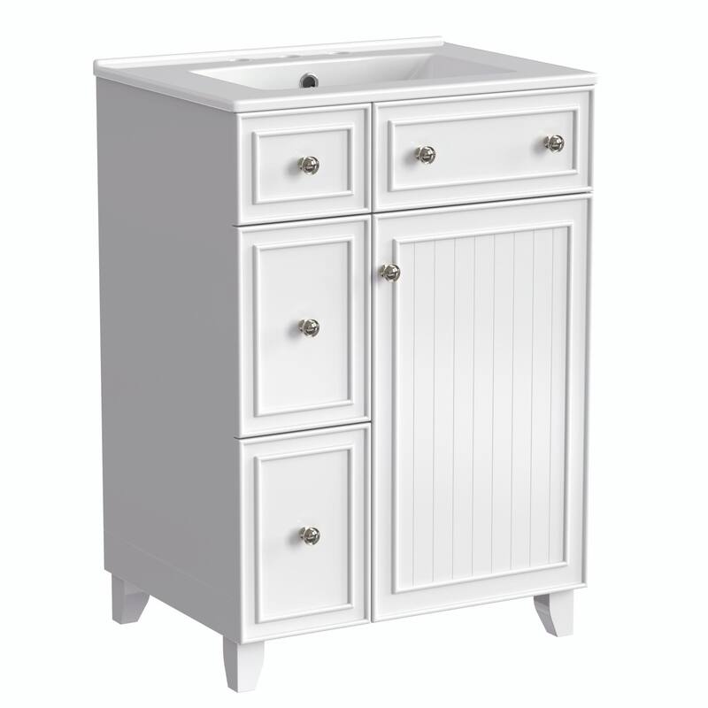 24-Inch Bathroom Vanity Cabinet with Ceramic Sink - 2 Drawers and 1 Door