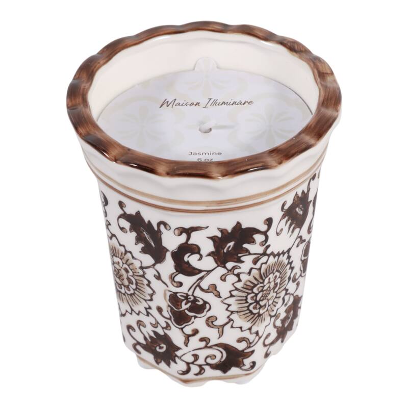 Modern Chinoiserie Ceramic Candle - Jasmine Scented Candle - 5.0"