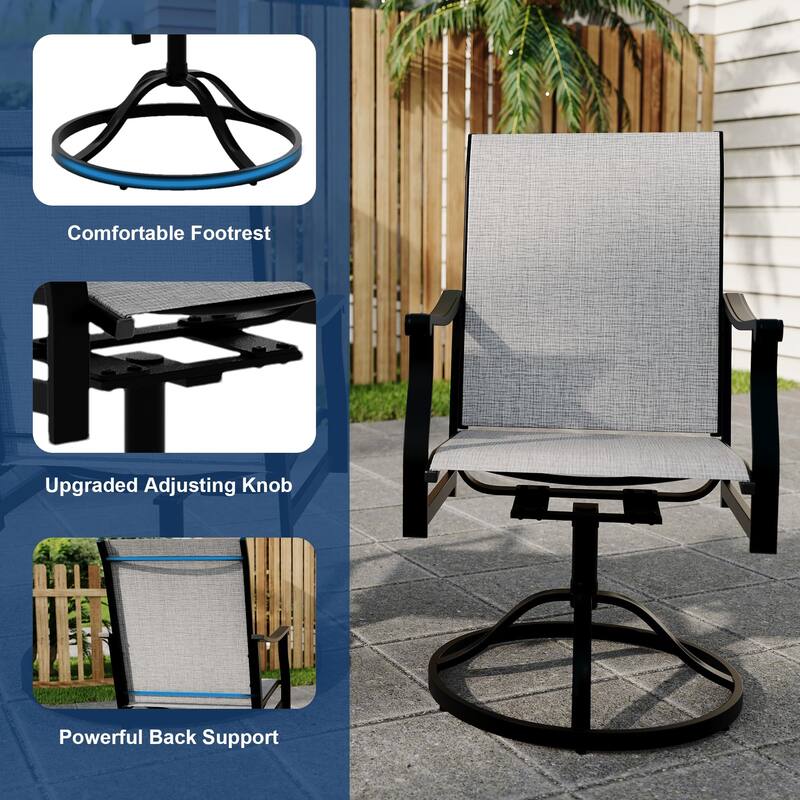 Patio Swivel Dining Chairs Textilene High Back Set of 2