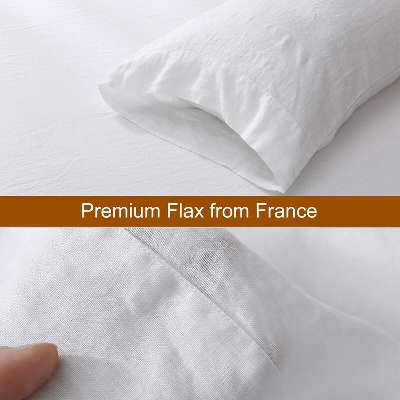 Highland Feather 100% French Linen Sheet Set - 1 Flat Sheet & 1 Fitted Sheet & 2 Pillowcases - Classic Luxury (165gsm)