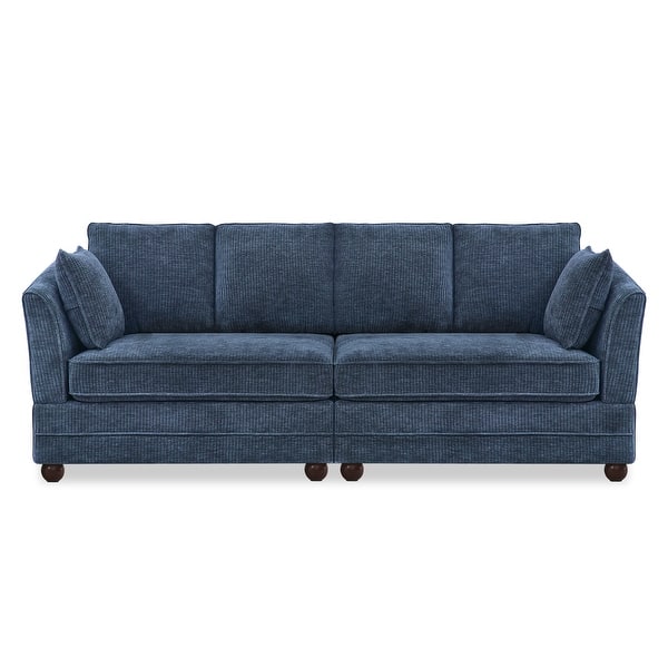 slide 2 of 6, 82"W Chenille Upholstered Couch With Cushion, Modern Loveseat Sofa, 3-Seater Sofas For Living Room, Beige/Blue/Grayish Brown Blue