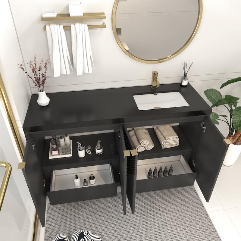 Milano 60" Freestanding Bathroom Vanity with Right Black Acrylic Sink