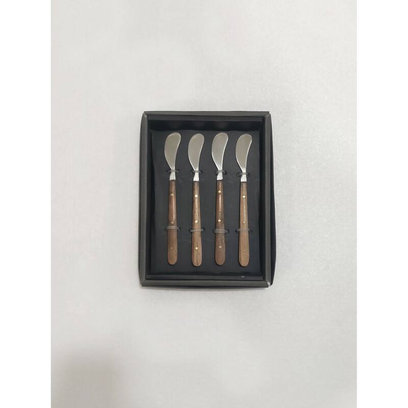 Set of 4 Cocktail Spreaders w/ Wood Handles in Giftbox - Silver & Wood