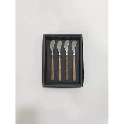 Set of 4 Cocktail Spreaders w/ Wood Handles in Giftbox - Silver & Wood