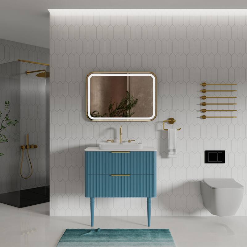 Freestanding Bathroom Vanity with Ceramic Sink - Blue