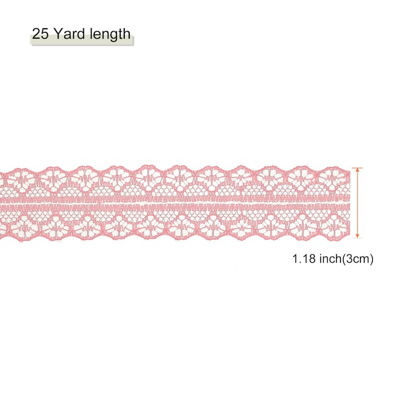 1.2 Inch Wide 25 Yard Lace Ribbon Floral Pattern Lace Trim Ribbon - Dark Pink - 25 Yard