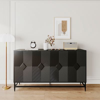 59.84" Matte Black Lacquered 4 Door Wooden Cabinet - 59.84 inches L x 15.75 inches W x 35.43 inches H