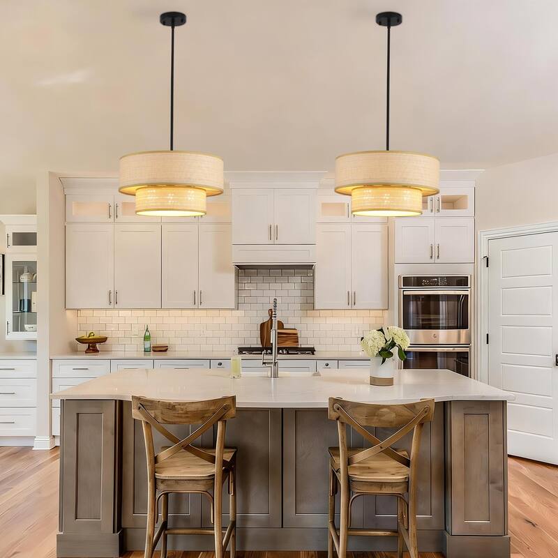 3-Light Bohemian Style Large Handwoven Chandelier with Wicker Lampshade - Matte Black