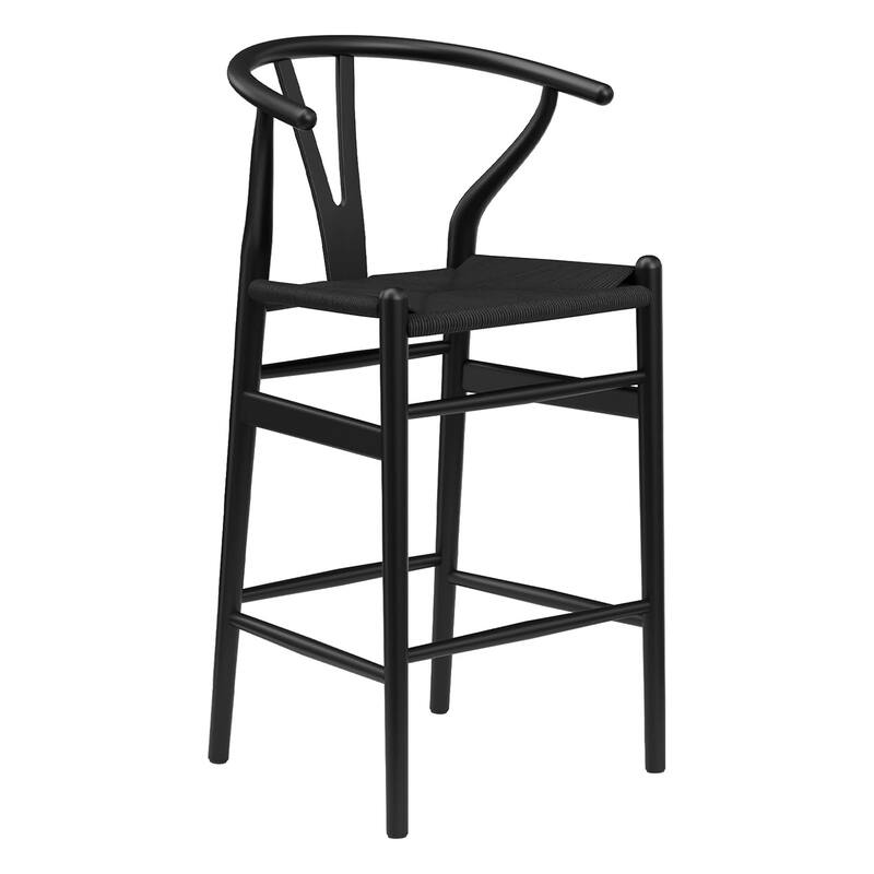 HomeRoots 27" Black Solid Wood Counter Height Bar Chair