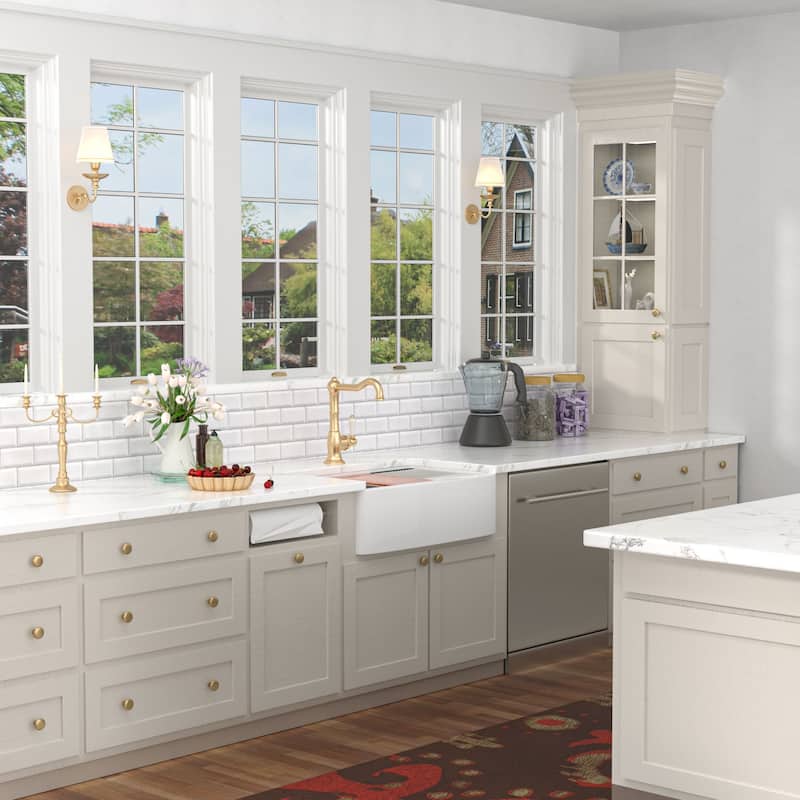Kichae 33 Inch Ceramic Sink Farmhouse Workstation Apron Front White Kitchen Sink - 33 in.W x 21 in.D x 10 in.H