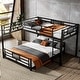 preview thumbnail 1 of 12, Metal Twin over Full Size Bed Frame, L-shaped Bunk Bed with Full Length Guardrail and Ladder for Children, Boys and Girls Black - Full