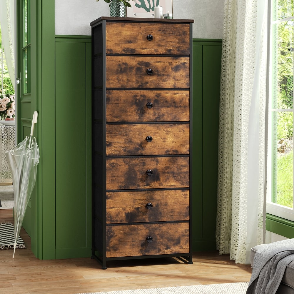 Slim Tall Vertical 7-Drawer Chest Dresser Closet Storage Organizer Unit for Bedroom