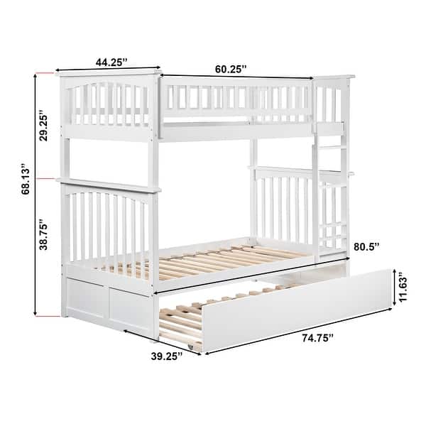 dimension image slide 1 of 2, Columbia Twin over Twin Bunk Bed with Twin Trundle in White