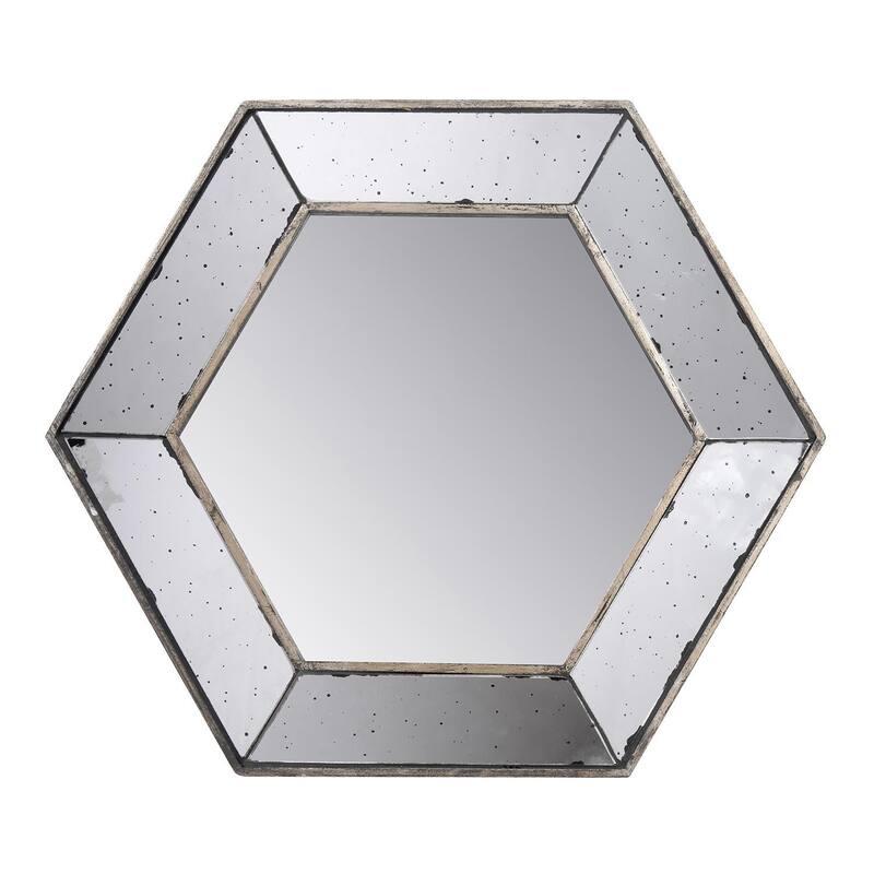 HomeRoots 18" Hexagon Wall Mounted Vintage Style Glass Frame Accent Mirror - 16.5