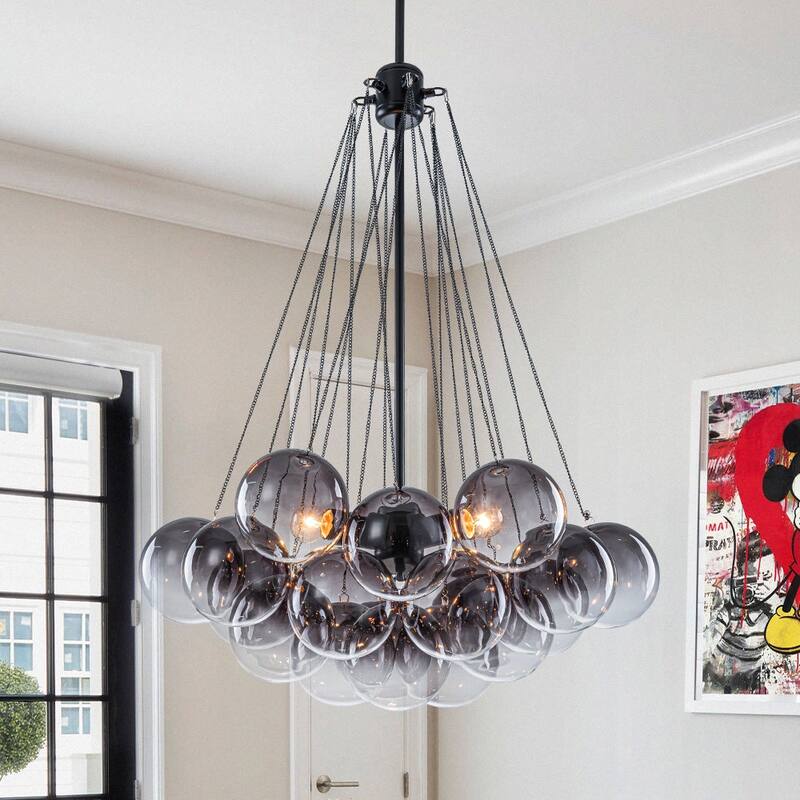 Dramatic 3-Light Gradient Transparent Glass Bubble Chandelier - 15.7 in - Mist Gray