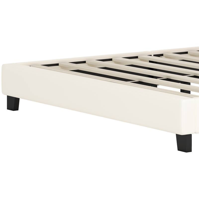 Cute Girl Princess Bed with Crown Headboard, PU Upholstered Platform Bed, Wood Panel Bed Low Profile Bed