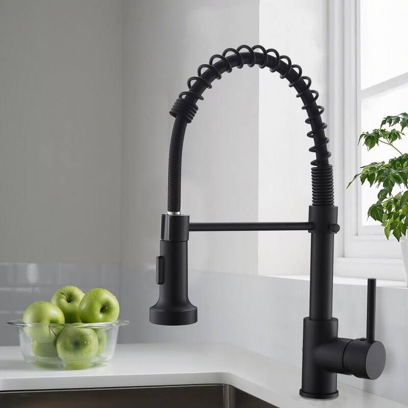 Single Handle Pull-down Kitchen Faucet with Deck Plate Matte Black