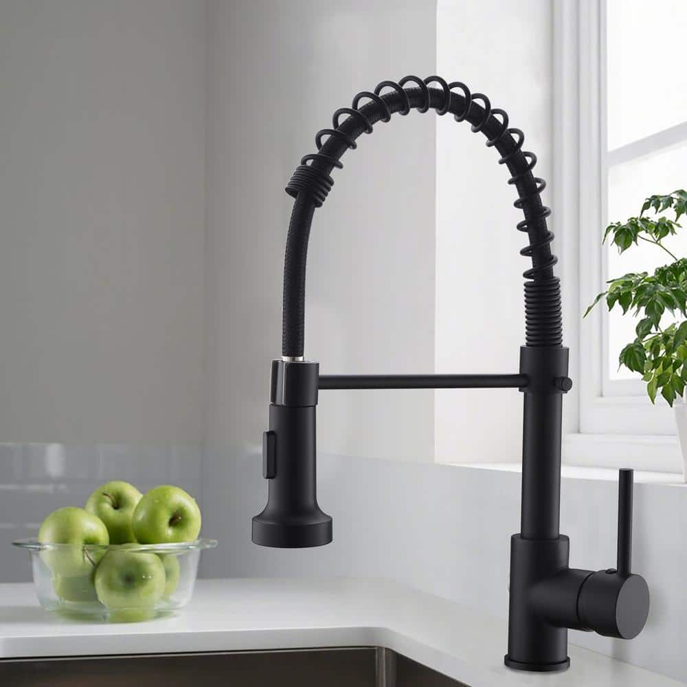 Single Handle Pull-down Kitchen Faucet with Deck Plate Matte Black