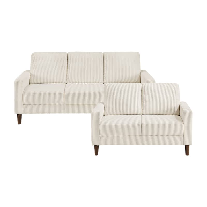 Caspian Corduroy 2-Piece Living Room Set - Wood Finish Exposed Feet - Beige