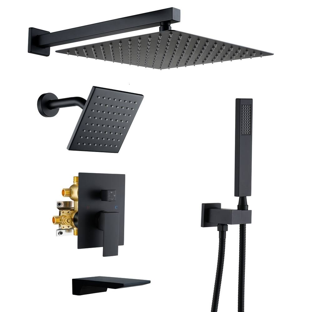 4-Spray Wall Mount 12 and 6 in. Dual Fixed and Handheld Shower Head with Waterfall Tub Spout (Valve Included) - 12" x 12"