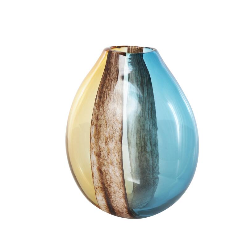 Glass Rounded Ombre Decorative Vase with Brown Textured Stripe Details - Multi Colored - Roche River Decor