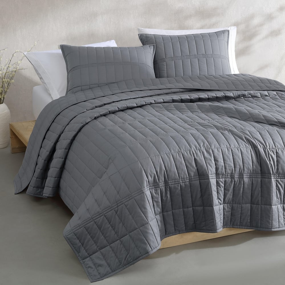Calvin Klein Washed Percale Cotton Reversible Quilt Set