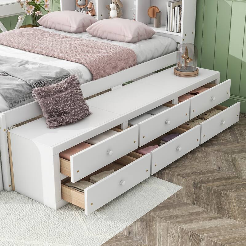 Roomfitters Full Bed with Bookcase Headboard, Underbed Storage System and Foot-End Storage Unit