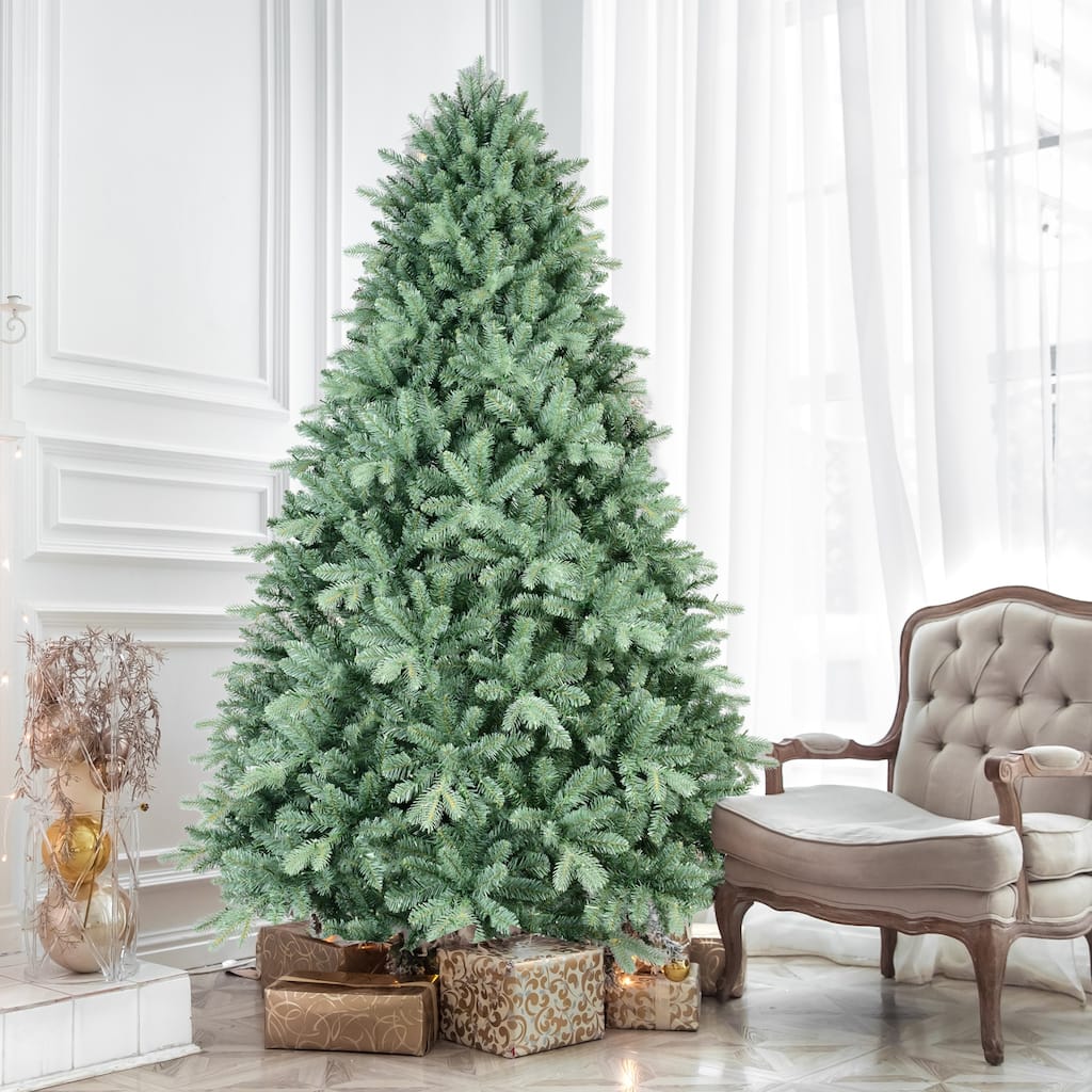 9FT Blue Christmas Tree with 4368 PE+PVC Tips-Unique Full-Bodied Tree with Hinged Branches, Easy Assembly