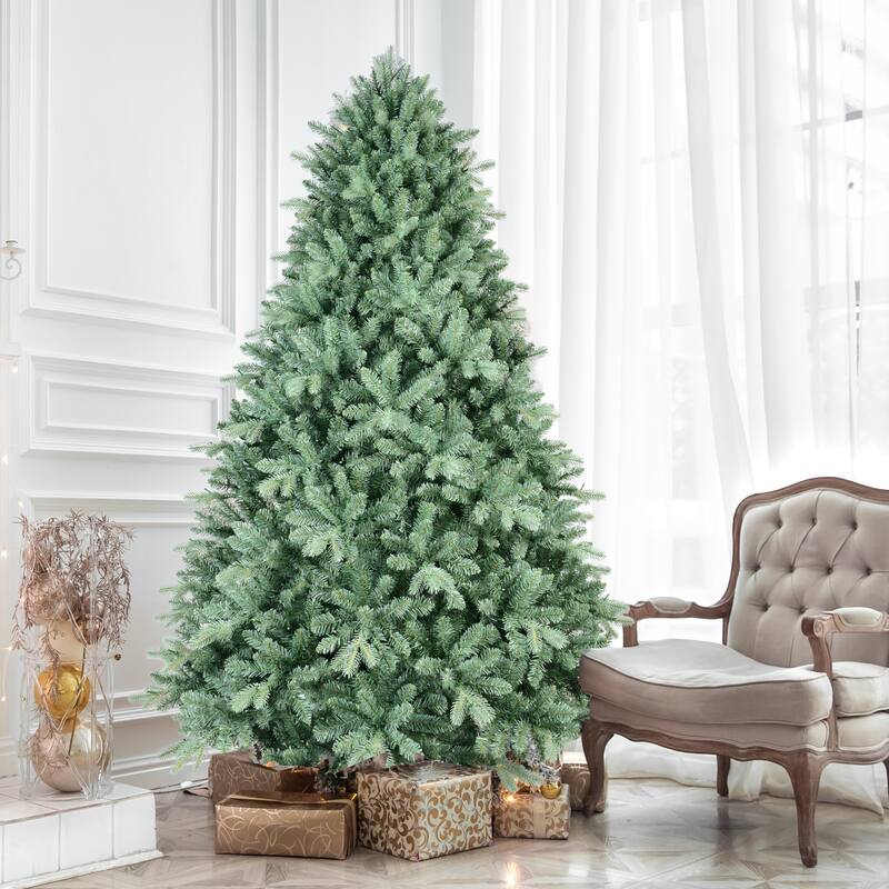 Blue-Green Tint Christmas Tree - PE/PVC Branches, Hinged Design, Full-Bodied, Metal Stand - Blue+Green