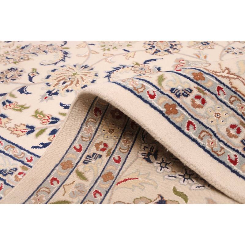 ECARPETGALLERY Hand-knotted Nain Cream Viscose, Wool Rug - 9'9 x 9'10