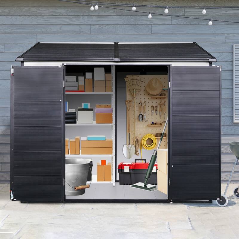8x6ft Waterproof Resin Outdoor Storage Shed with Floor