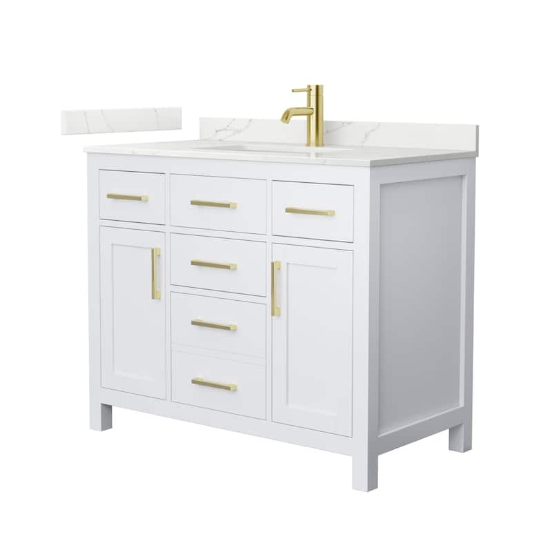 Wyndham Collection WCG2424-42S-QTZ-UNSMXX Beckett 42" Free Standing - White / Giotto Quartz Top / Brushed Gold Hardware
