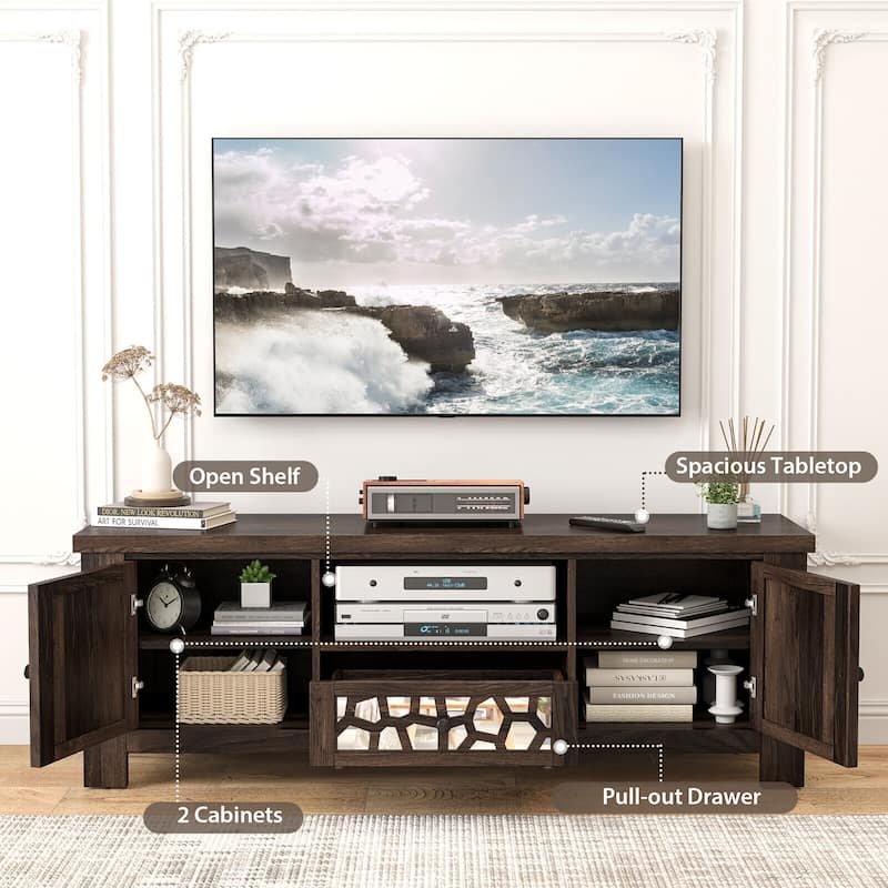 Gymax 55'' Retro TV Stand Media Entertainment Center w/ Mirror Doors &