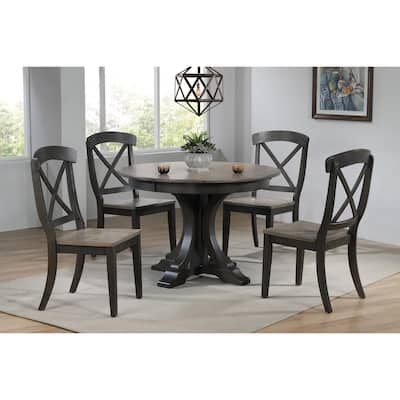 Art Deco Antiqued Grey Transitional X-Back 5-Piece Set X-Back 5-Piece Dining Set