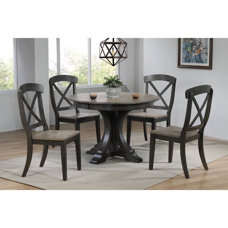 Art Deco Antiqued Grey Stone/Black Stone Transitional X-Back 5-Piece Dining Set