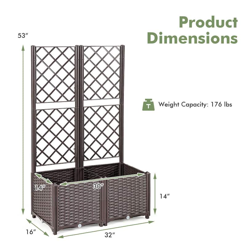 Gymax Raised Garden Bed w/Trellis Planter Box for Climbing Plants 32''