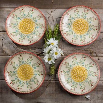 Euro Ceramica Ella 4 Piece 8" Hand-Painted Stoneware Salad Plate Set - 8.07 in. x 8.07 in. x 0.99 in.