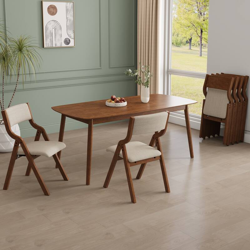 Upholstered Folding Dining Chair, Space Saving, Easy To Carry, Dining Room, No Assembly Required, 2-Pack - Taupe+Walnut